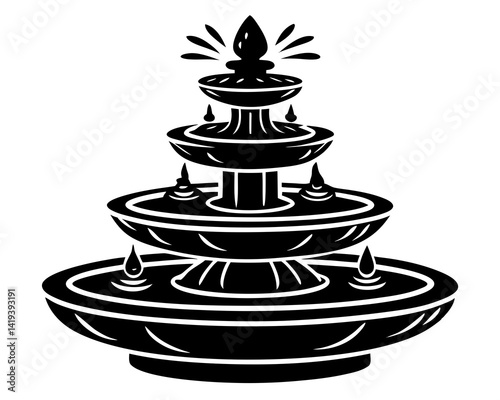 Water fountain vector silhouette illustration on white background