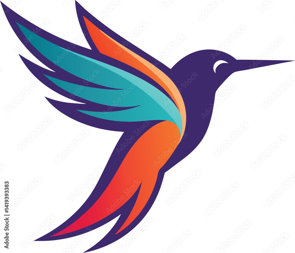 Obraz premium A mascot logo featuring a sleek and modern stylized hummingbird in motion, representing speed and agility for a technology or delivery service 