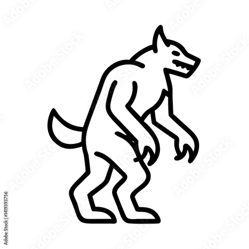 Werewolf halloween monster vector illustration, scary beast creature outline drawing design art, icon