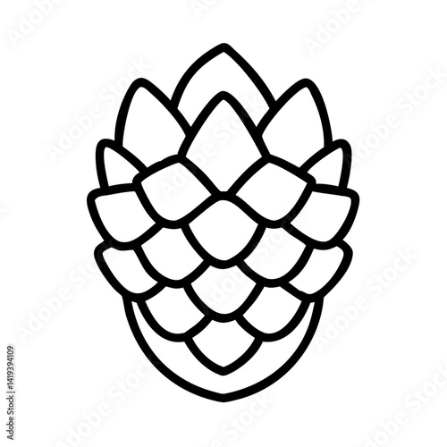 Outline hop cone vector illustration for beer brewing ingredient and floral design element use