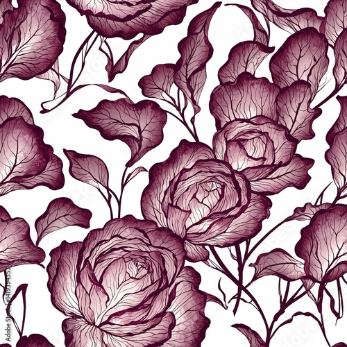 Wallpaper Mural purple radicchio pattern vintage retro design wallpaper on plain white clean background simple minimalist concept seamless tiling tile Torontodigital.ca