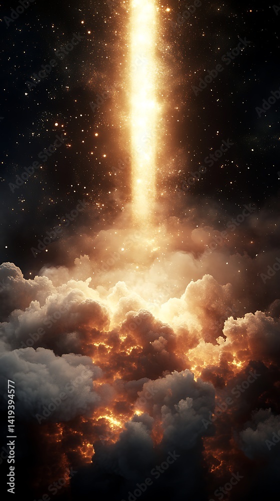 Cosmic Launch Through Fiery Clouds