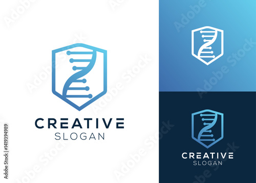 DNA defense or DNA with shield logo design for health and medical