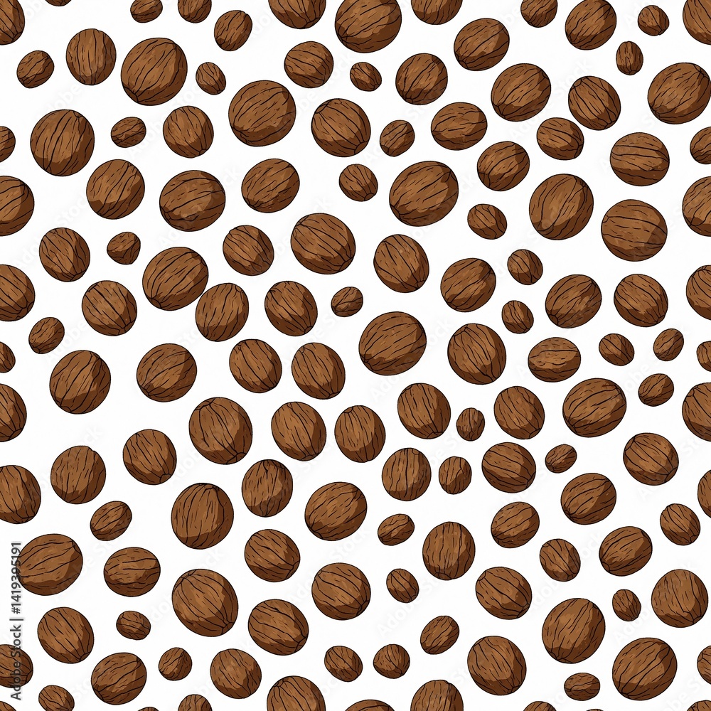 Obraz premium Walnut food pattern vintage retro design wallpaper on plain white clean background simple minimalist concept seamless tiling tile