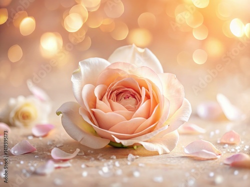 Minimalist product shots:  Delicate rose petals, softly blurred, exude elegance.