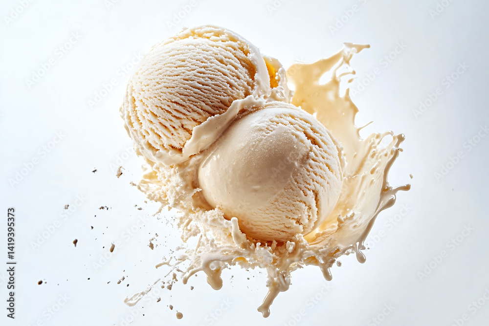 Fototapeta premium two scoops of ice cream are being dropped into the air