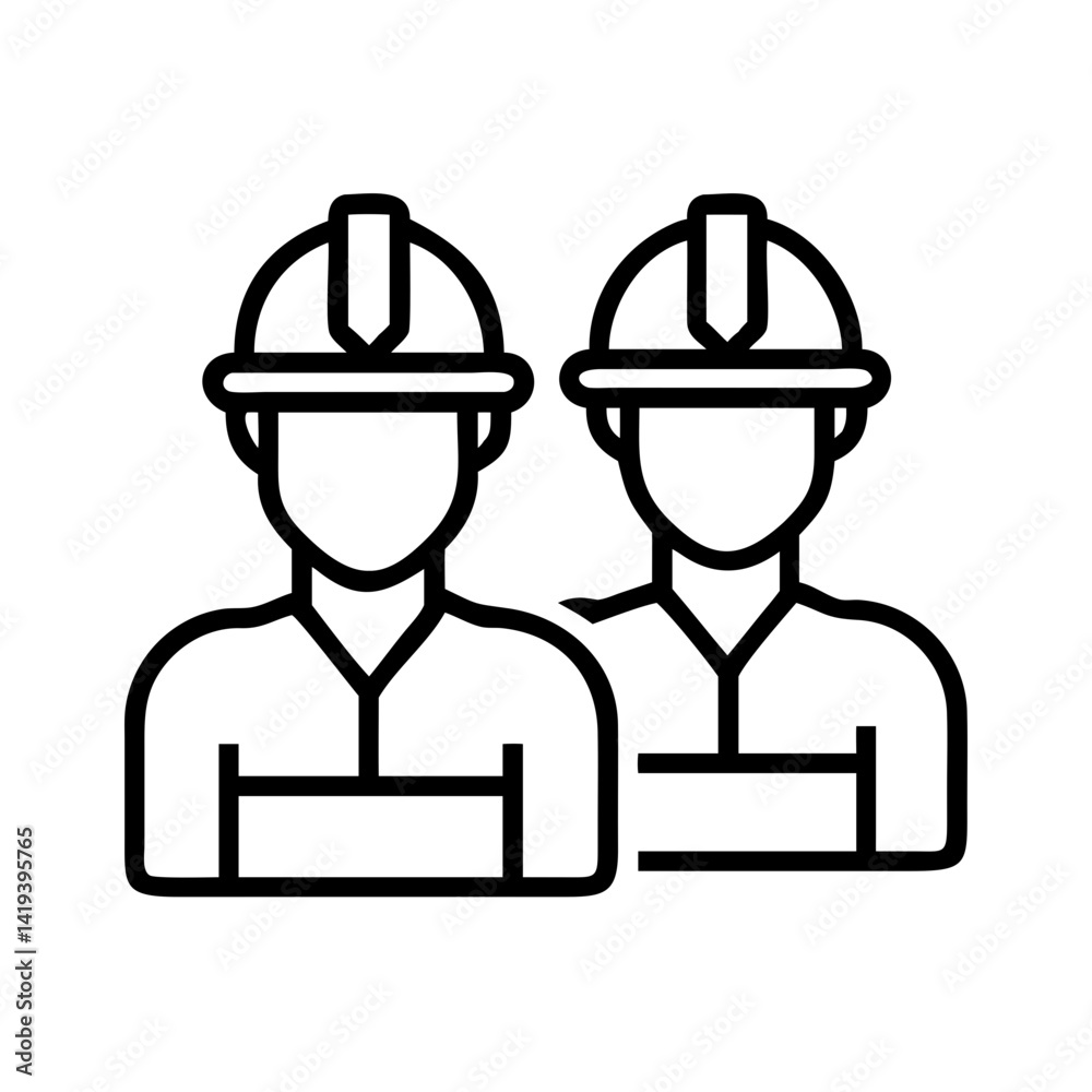 Fototapeta premium Find construction workers team vector icon, construction workers group outline illustration vector