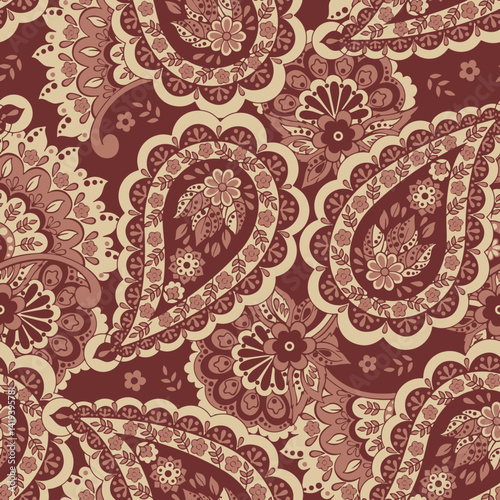 Seamless floral pattern, classic flower ornament, abstract ditsy print in vintage motif. Elegant botanical design of beautiful large wild flowers, leaves, small branches, herbs. Vector illustration.