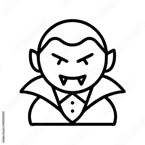 Outline drawing of halloween vampire dracula with fangs and cape for coloring page design