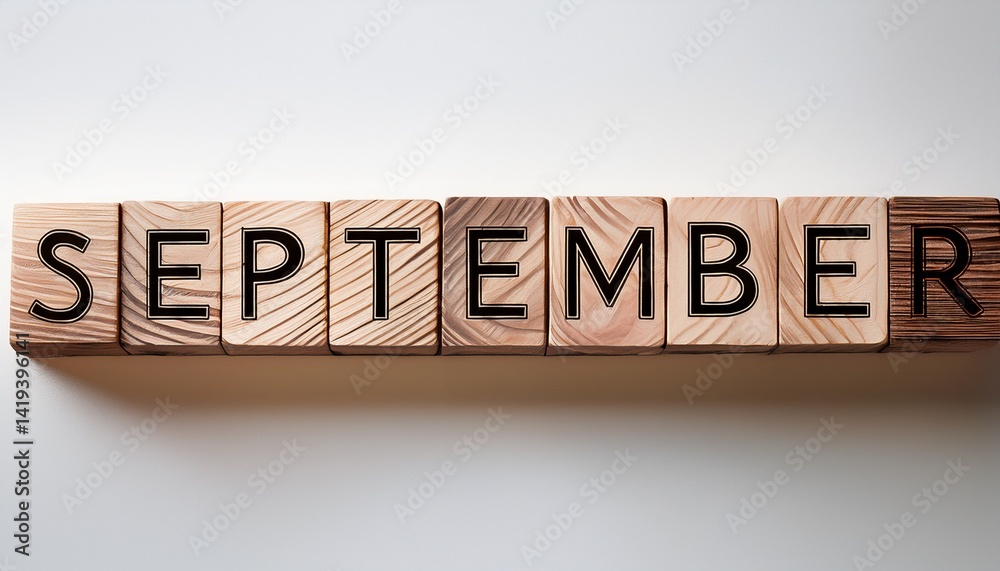 Fototapeta premium Illustration of wooden blocks with month September on white background