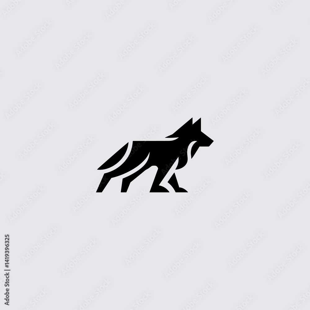 Obraz premium Silhouette logo of a howling wolf. Wild predator and canine symbol, representing strength and wilderness. Vector icon illustration of a fierce animal in nature.