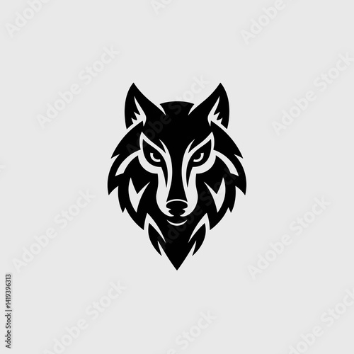 Silhouette logo of a howling wolf. Wild predator and canine symbol, representing strength and wilderness. Vector icon illustration of a fierce animal in nature.