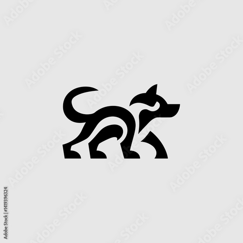 Silhouette logo of a howling wolf. Wild predator and canine symbol, representing strength and wilderness. Vector icon illustration of a fierce animal in nature.