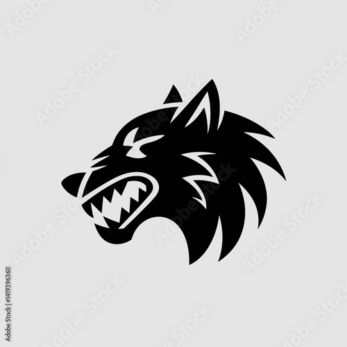 Silhouette logo of a howling wolf. Wild predator and canine symbol, representing strength and wilderness. Vector icon illustration of a fierce animal in nature.