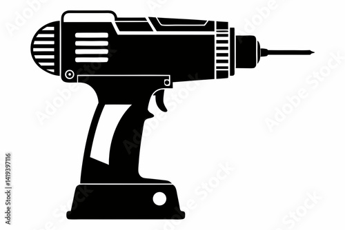 power drill silhouette line art vector illustration
