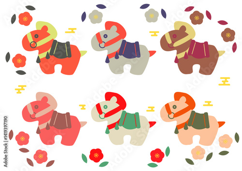 モダンな埴輪の馬イラスト　お正月にも