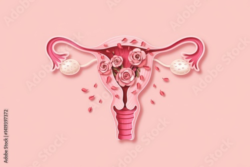 Artistic depiction of the female reproductive system with flowers.