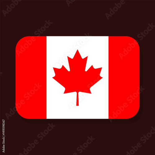 Canadian flag with a 2 by 3 ratio and rounded corners. The national flag of Canada. Flat style vector illustration