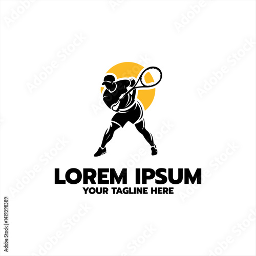 tennis player stylized vector silhouette, emblem or logo template