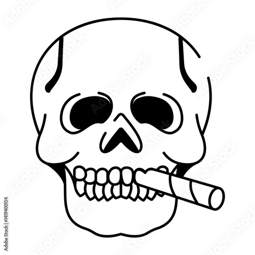 A sketchy style icon of smoking skull tattoo
