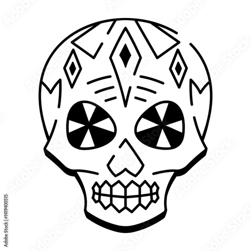 A doodle style icon of geometric skull tattoo
