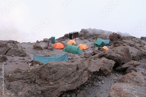 Obraz na płótnie Barafu Camp on trail to Kilimanjaro Peak with tents, Machame Route, Tanzania w salonie