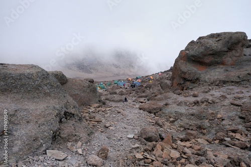 Obraz na płótnie Barafu Camp on trail to Kilimanjaro Peak with tents, Machame Route, Tanzania w salonie