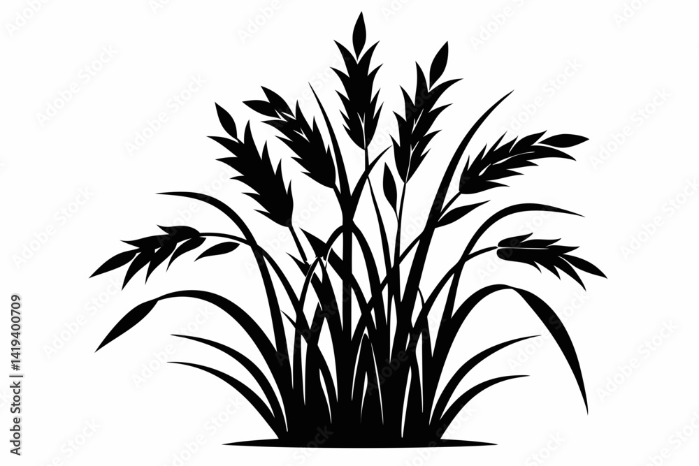 Obraz premium rice plant silhouette line art vector illustration