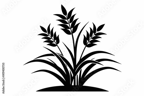 rice plant silhouette line art vector illustration