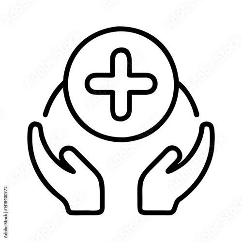 Healthcare hands holding plus sign icon vector illustration for medical support concept design