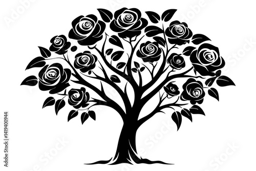 rose tree silhouette line art vector illustration