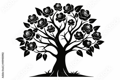 rose tree silhouette line art vector illustration