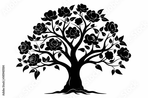 rose tree silhouette line art vector illustration