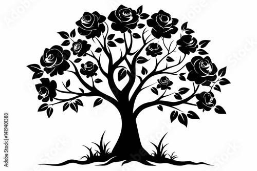 rose tree silhouette line art vector illustration