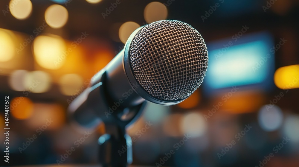 Close-up microphone in a public venue Close-up microphone in a public venue