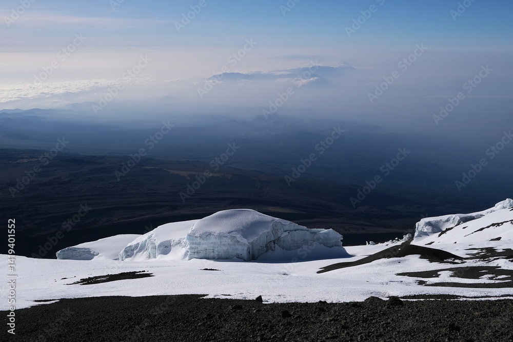 Uhuru peak on Kibo volcano (Kilimanjaro) – 5895 m with galcier, Tanzania