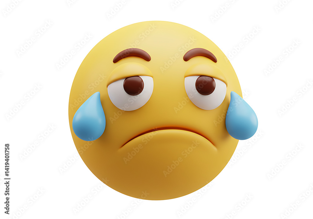 Fototapeta premium Sad Emoji: 3D Rendering of a Crying Face Emoji