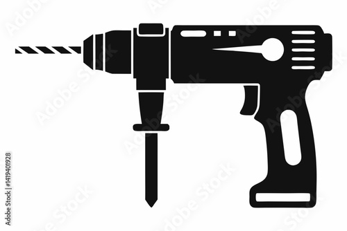 rotary hammer silhouette line art vector illustration
