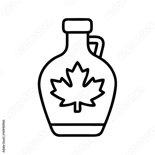 Maple syrup bottle outline vector icon illustration, canadian food product and leaf symbol