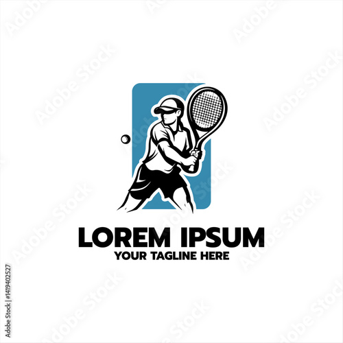 tennis player stylized vector silhouette, emblem or logo template