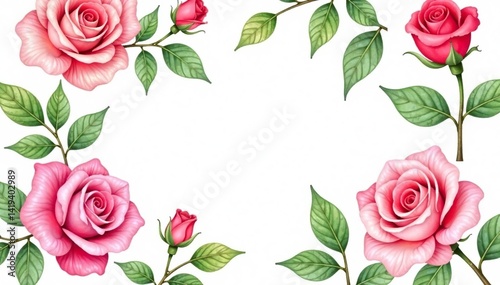 Delicate watercolor roses and leaves, repeating seamlessly , flower, romantic, floral design