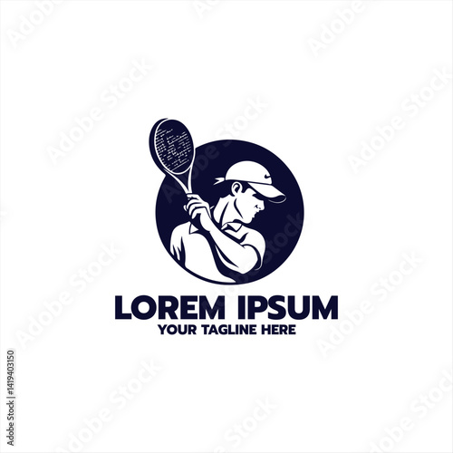 tennis player stylized vector silhouette, emblem or logo template