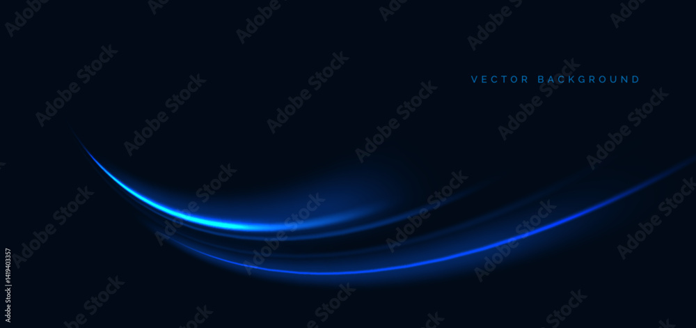 Obraz premium Hi-speed blue neon curve beams rays on dark blue background. Speed motion moving concept.