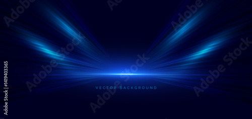 Abstract blue lines diagonal on dark blue background. Speed motion moving movement concept.