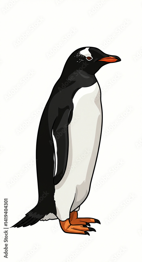 Obraz premium Standing Penguin with Orange Beak Cartoon Illustration