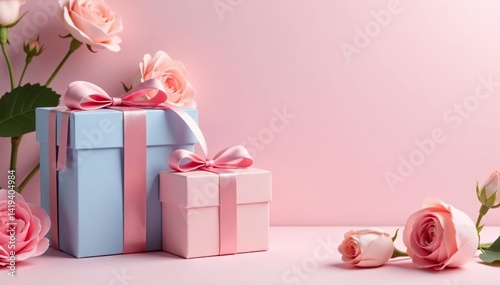 Subtle pastel colored gift boxes, soft floral accents, pattern, gentle, graphic