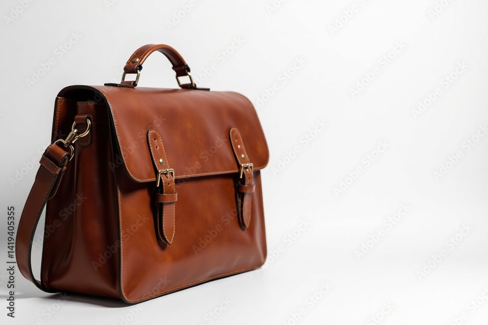 Brown leather satchel, pristine white backdrop, style, classic Brown leather satchel, pristine white backdrop, style, classic