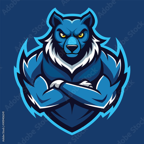 Muscular bear mascot logo logo of a strong and confident looking bear with sharp, stylized claws, representing a powerful and reliable cybersecurity company 

