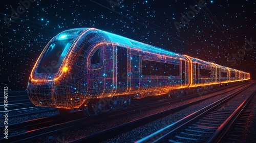 Futuristic train technology innovation transportation rail travel speed network digital system design concept