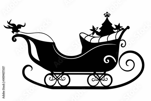 sleigh silhouette line art vector illustration
